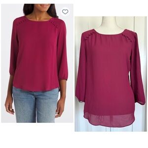 💕 Fortune + Ivy “Dondria” Mixed Material Blouse – Size XS